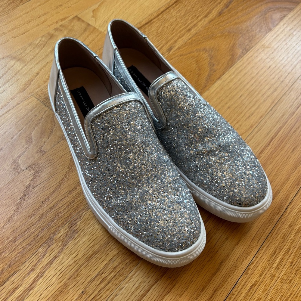 Steven by Steve Madden Silver Glitter Slip-On Loafers